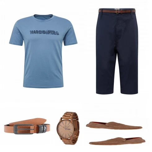 Blau T-Shirt Marc O'Polo kombinieren mit Beige Halbschuh Melvin & Hamilton