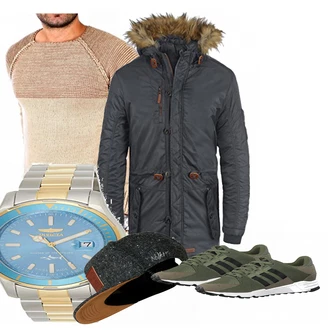 Winter Outfits mit Beige Reslad, Beige/Grau Uhr Invicta "max"
