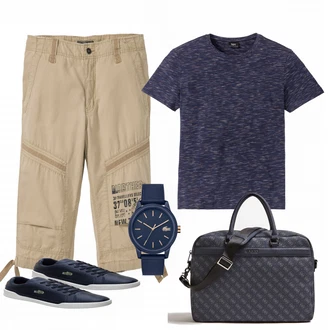 Outfit mit Blau Sneaker Lacoste "Meliertes TShirt"