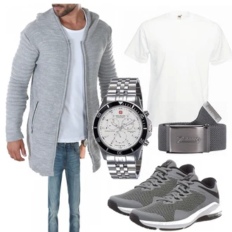 Outfit mit Weiß/Grau T-Shirt Fruit Of The Loom "Meteor"