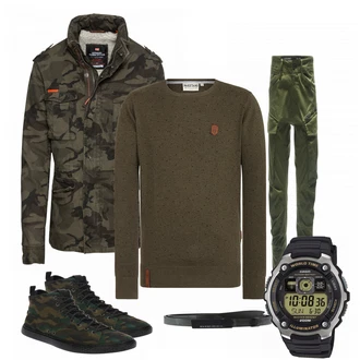 Outfit mit Grün Gürtel Diesel "Military"
