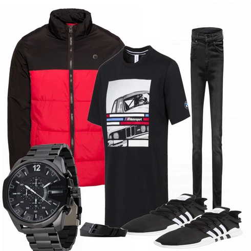 Schwarz Sportschuh Adidas kombinieren mit T-Shirt