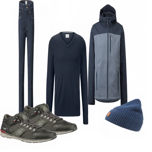 Blau Strickjacke Tchibo kombinieren mit Blau Hose Tchibo