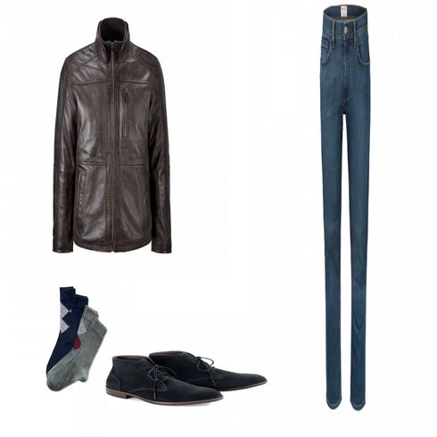 Blau Lederjacke Tchibo kombinieren