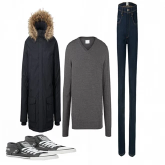 Outfit mit Grau Strickjacke Tchibo "Mustang Jeans"