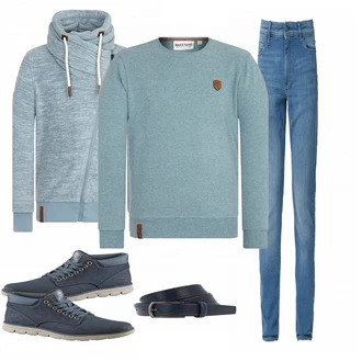 Outfit mit Weiß Stiefel Timberland "Naketano Blue"