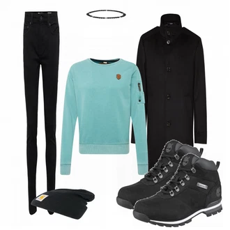 Outfit mit Schwarz/Weiß Stiefel Timberland "Naketano"