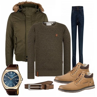 Outfit mit Braun Stiefel Tom Tailor "Naketano"
