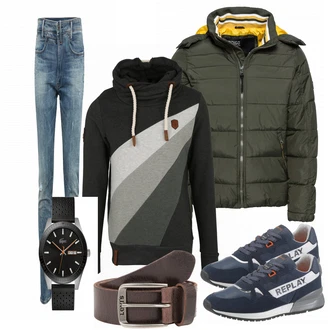 Outfit mit Blau Sneaker Replay "NAKETANO"
