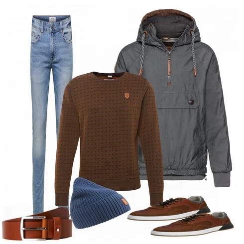 Blau Hut KnowledgeCotton Apparel kombinieren mit Rot Gürtel Tommy Hilfiger
