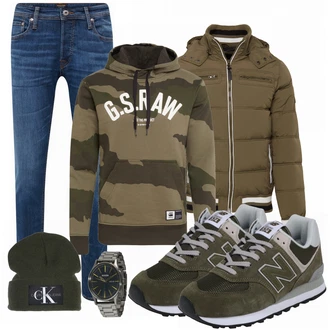 Outfit mit Schwarz/Grün Sneaker/Leder Sneaker New Balance "New Balance"