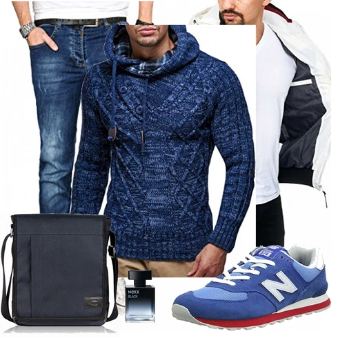 Elegant Dunkelblau/Blau Strick Hoodie Leif Nelson kombinierenLook: Casual, Classic, Coole, Elegant, Moderne, Chill, Premium, Stil, Business, Dad, Maritim, Outdoor