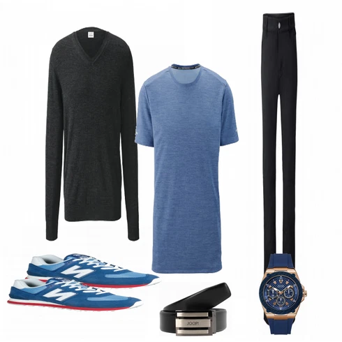 Blau Strickjacke Tchibo kombinieren mit Blau Uhr Guess