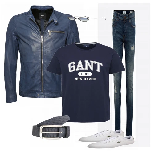 Sneaker kombinieren mit Blau Lederjacke Maze