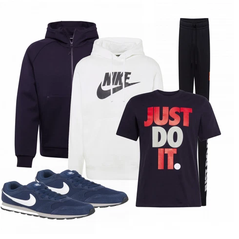 Weiß Große Größe Sweatmode Nike Sportswear kombinieren mit Blau T-Shirt Nike Sportswear