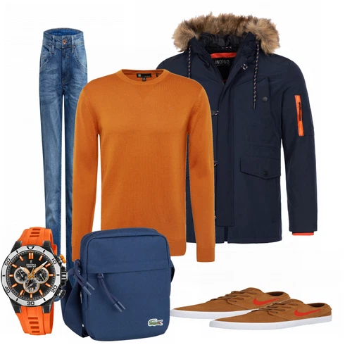 Blau Jeans Camp David kombinieren mit Braun Schuh Sneaker
