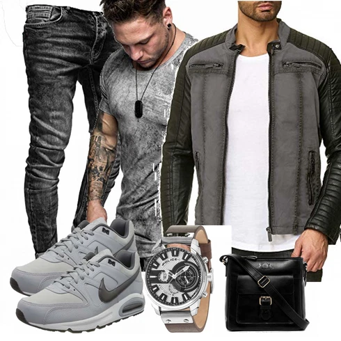 Grau Trachtenmode Nike kombinieren mit Schwarz Accessoire Behype