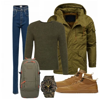 Outfit mit Grau Rucksack Jack Wolfskin "Nike New"