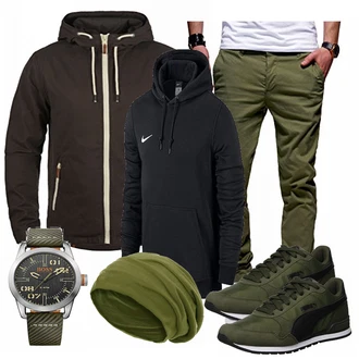 Outfit mit Grün Hut/Winter Parka style3 "Nike"