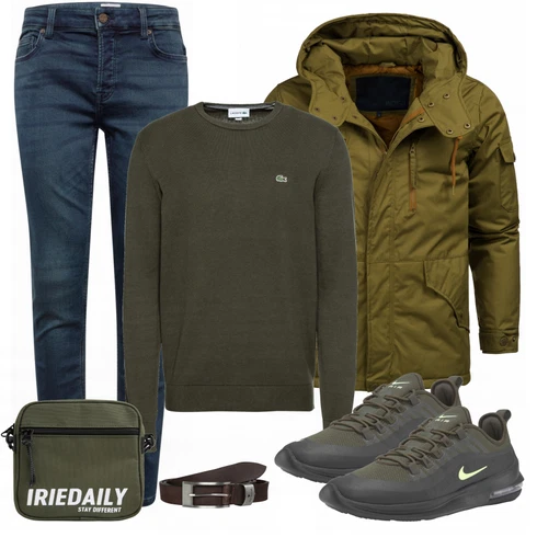 Grün Winterjacke/Winter Parka Indicode Jeans kombinieren mit Schwarz Gürtel Tom Tailor