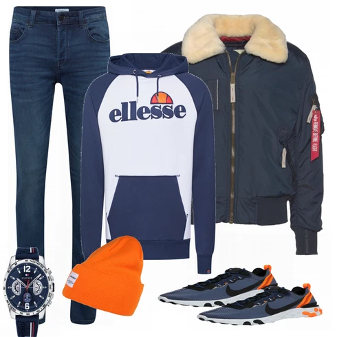 Blau Große Größe Alpha Industries kombinieren mit Orange Sportschuh Nike Sportswear