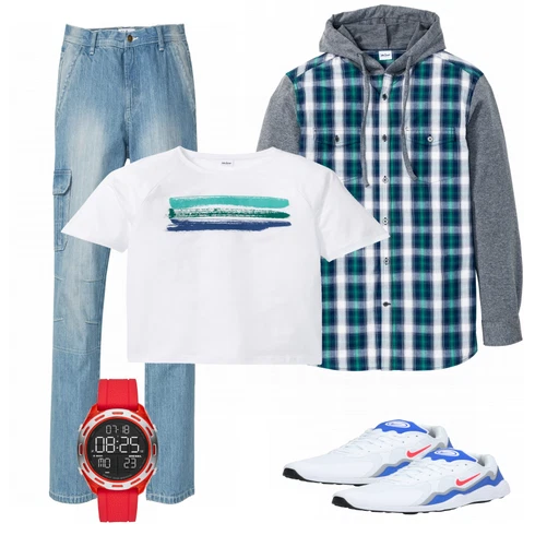 Weiß Sportschuh Nike kombinieren mit Weiß T-Shirt Bonprix