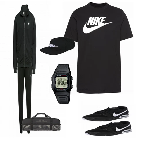 Schwarz Sportschuh Nike kombinieren mit Schwarz T-Shirt Nike Sportswear
