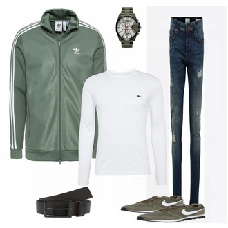 Outfit mit Weiß Sweatshirt Lacoste "Oliven"