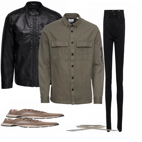 Schwarz Lederjacke Only & Sons kombinieren