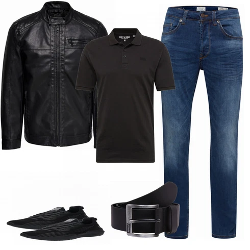 Schwarz Lederjacke Only & Sons kombinieren