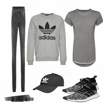Outfit mit Grau T-Shirt Tigha "Outstanding"