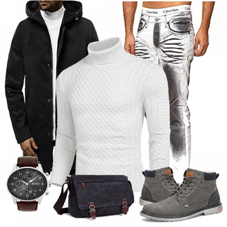 Outfit mit Grau/Hellgrau/Dunkelgrau/Dunkelgrün Winter Sneaker/Winter Stiefel/Wasserfester Schuh/Wattierte Stiefel/Gefütterte Stiefelette/Herren Lederschuhe/Winter Stiefelette/Klassischer Stiefel/Wasserdichter Stiefel Mishansha "OZONEE"