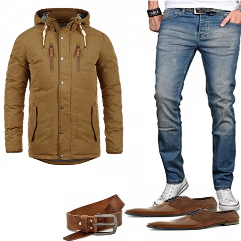 Braun Overall/Winter Parka !Solid kombinieren mit Rot Gürtel Fa.Volmer