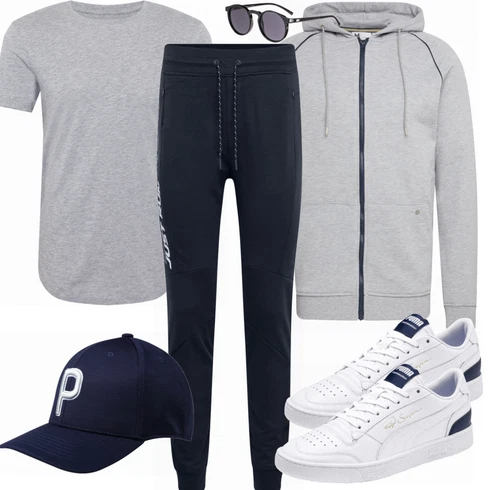 Grau T-Shirt EDC by Esprit kombinieren mit Weiß/Grau Sonnenbrille le specs