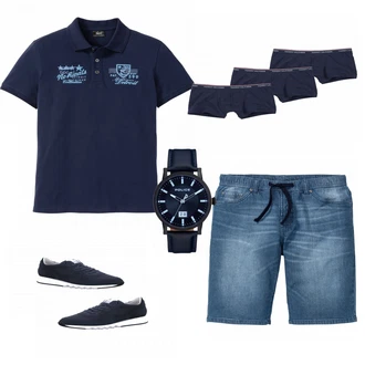 Outfit mit Schwarz Unterhose Tommy Hilfiger "Poloshirt"