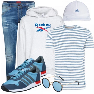 Outfit mit Weiß/Grau Hut Adidas Performance "Praktischer Look"