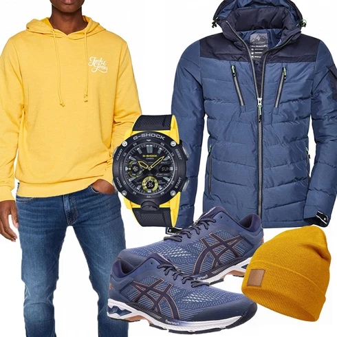 Blau Schuh Asics kombinieren