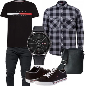 Outfit mit Mischfarben/Schwarz Hemd Tommy Hilfiger "Praktischer Look"