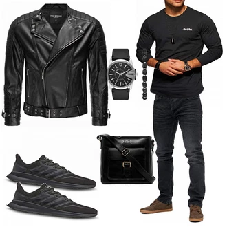Outfit mit Schwarz/Dunkelrot/Grau Jacke mit Seitlichem Reißverschluss/Motorradjacke/KunstLederjacke/Bikerjacke Redbridge "Praktischer Look"