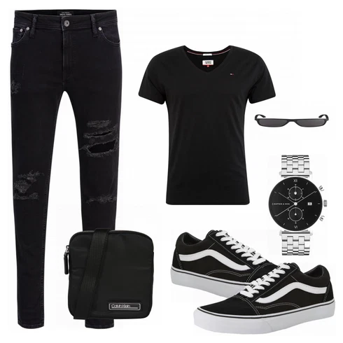 Schwarz T-Shirt Tommy Jeans kombinieren
