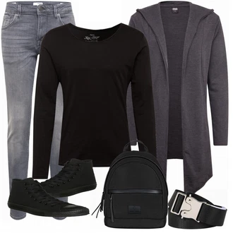 Outfit mit Schwarz Sneaker Converse "Praktischer Look"