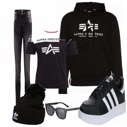 Schwarz T-Shirt Alpha Industries kombinieren mit Grau Sonnenbrille Kapten & Son