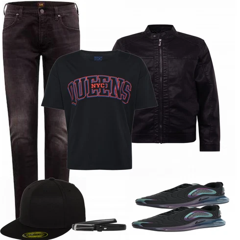 Schwarz Lederjacke Only & Sons kombinieren