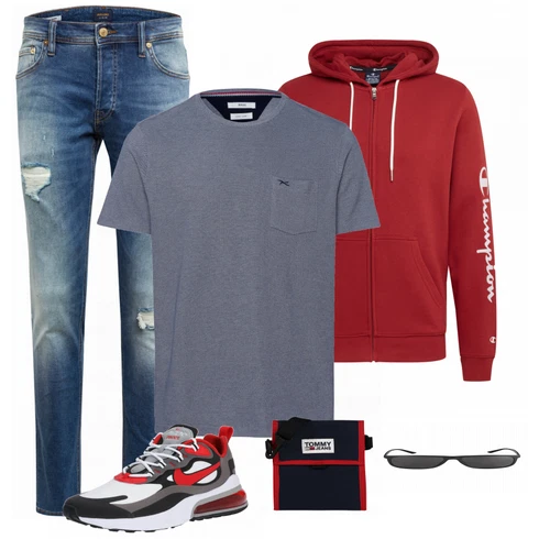 Rot Große Größe Sweatmode Champion Authentic Athletic Apparel kombinieren mit Grau Sportschuh Nike Sportswear