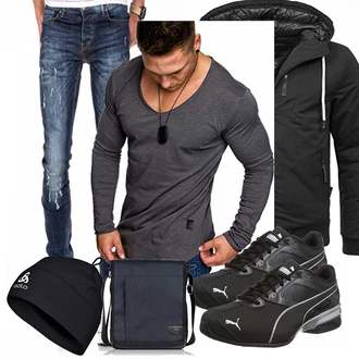 Outfit mit Blau Hut Odlo "PUMA"