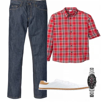Outfit mit Weiß Schal Bonprix "RAINBOW Jeans"