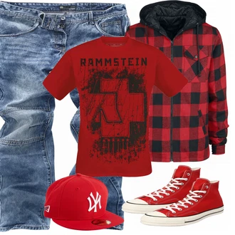 Outfit mit Rot Sneaker Converse "Rammstein"