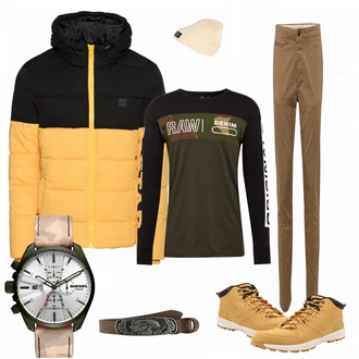 Outfit mit Gelb Winterjacke Urban Classics "RawDenim"