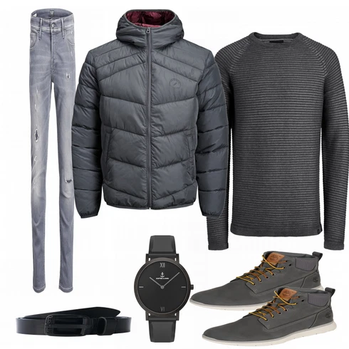 Grau Trachtenmode Timberland kombinieren mit Schwarz Gürtel Diesel