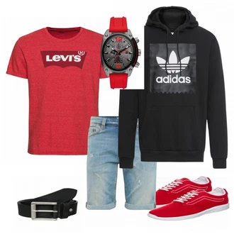 Outfit mit Rot Sneaker Vans "RedandBlack"